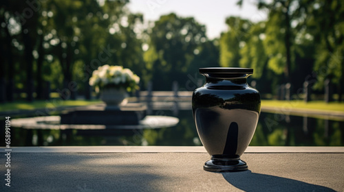 Dignified urn for ashes, a final resting place for a departed soul