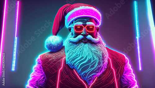 80s retro synthwave neon art santa clause