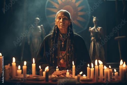old native American Indian woman in traditional clothing
