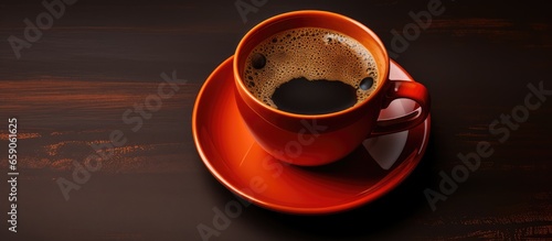 Top view of black coffee in a cup isolated on white background with clipping path