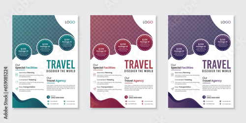 Tour travel vacation agency flyer design template, modern and creative abstract holiday packages advertising pamphlet, poster, leaflet marketing with space for photo background, easy to use and edit