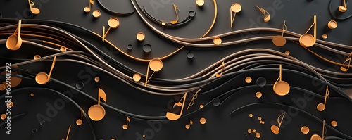 golden musical notes on a black background,luxury 3d music notes background 