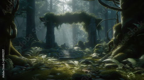 Enchanted Journey: Mystical Forest Path Illuminated by Sunlight,night in the forest