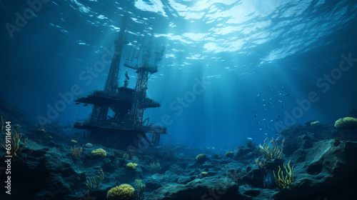 An oil rig in the middle of the ocean, extracting crude oil from deep beneath the seabed