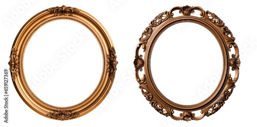 Artwork display: Antique round oval gold picture frame in Old baroque style isolated on transparent background for painting, art, wall art, photo, image, picture, Generative AI