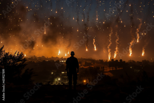 Views of the Israeli sky filled with paratrooper flares during military conflicts 