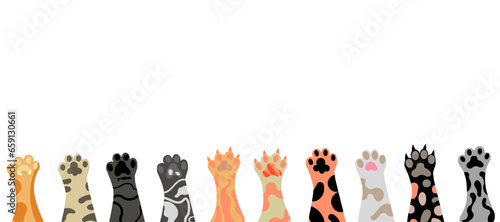 Sequential vector cat paws background. Empty copy space.