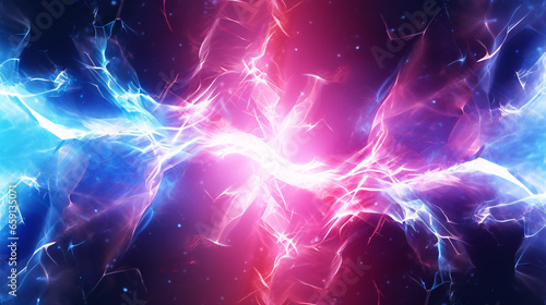 Blue and pink electric lightning in an abstract representation of battle and confrontation. VS or Versus..