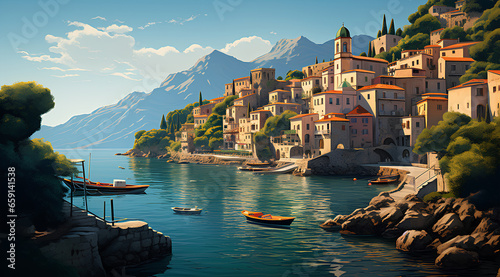 Amalfi coast scenery Italy beautiful, presentation pictures, Illustration