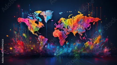 A map of the world painted in bright colors