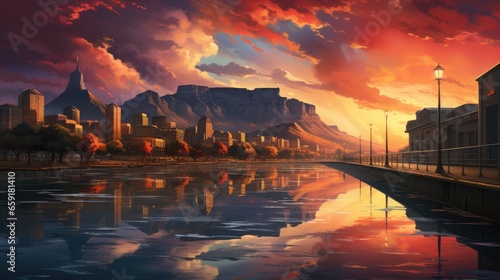Amazing landscape inspired by Cape Town - fictional landmark illustration