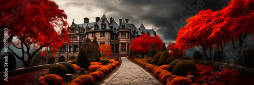 Castle - manor - estate - mountains - English - aristocrats- nobleman - fall - autumn - peak leaves 