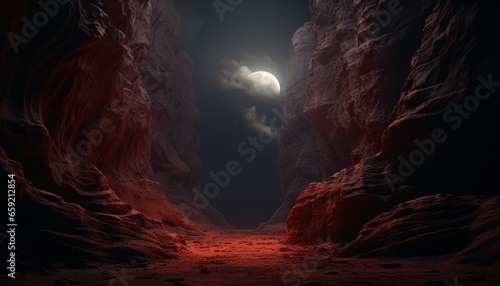 A moonlit cave, illuminated by the full moon