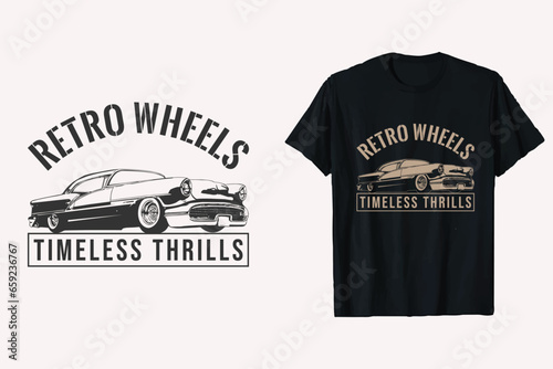 Retro Classic Car Vector T-Shirt Design. Old Car graphic tshirt prints.