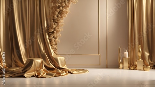 Elegant and minimalist backdrop with a matte gold surface, conveying opulence and timeless luxury. Product placement copy space.