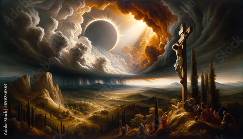 Divine Enlightenment in the Shadows: The Solar Eclipse of Salvation in the Crucifixion, Sacrifice and Death of Jesus Christ on the Cross on Golgotha Hill on Good Friday.