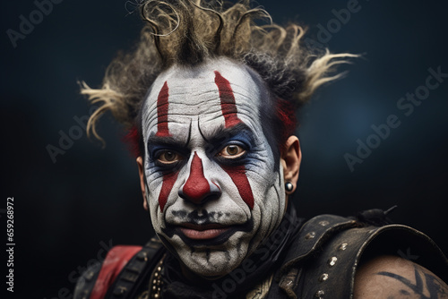 "Portrait of a Juggalo in Detailed Makeup: Authentic Representation of Insane Clown Posse Fan Culture, Perfect for Halloween, Events, and Music Enthusiasts