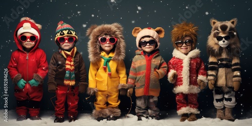 Funny Kids in Christmas costumes with AI Generated.
