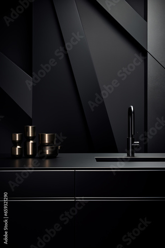 Close-up Black noble and minimalist style kitchen