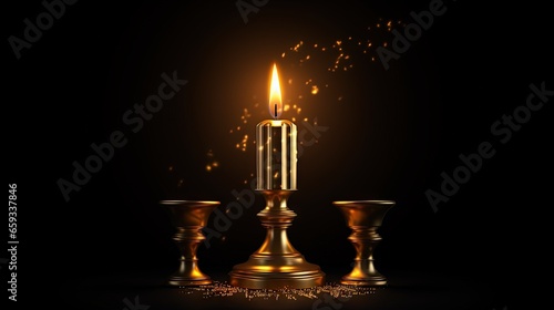 Financial analysis and trading success as a golden candlestick shines against a captivating black background, guiding you towards profitable ventures. 3d render illustration.