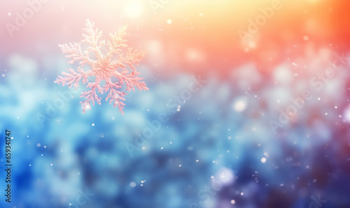 Winter snowy pastel wallpaper. Pink soft pastel gradient background with snowflakes. Cold and vivid illustration copy space