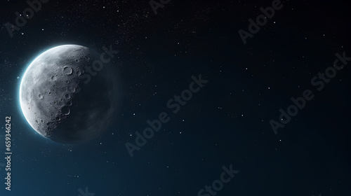 The Moon against the dark starry sky in the Solar System. Earth's only permanent natural satellite