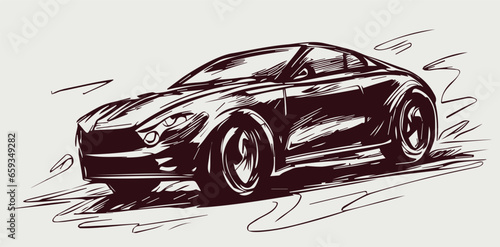 fast driving sports car vector monochrome sketch