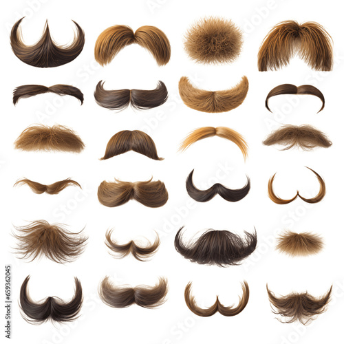 Moustache Variety Isolated on Transparent or White Background, PNG