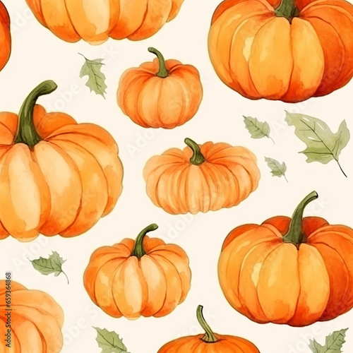 Seamless pumpkin background. Pattern background. Watercolor concept. Halloween. Generative AI