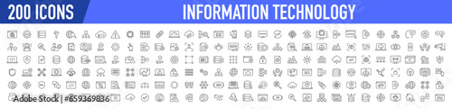 Information Technology web icon set in line style. Network, web design, website, computer, software, progress,programming, data, internet, collection. Vector illustration.