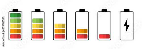 Flat battery charge level indicator with different color illustration design