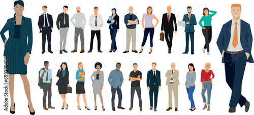  illustration vectorielle montrant une collection de personnages, d'hommes et de femmes d'affaires, d'employés de bureau