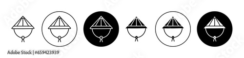 Chinese bamboo hat vector icon set. Vietnamese conical cap sign for UI designs.