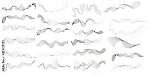 Set of 24 wavy technology curve lines background. Set of Grey wave swirl, twisted curve lines with blend effect. Frequency sound wave lines. Abstract business wave lines. vector illustration