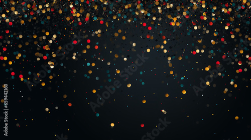 Bokeh of lights on black background. Confetti sparkles on a black background, the theme of a holiday and a birthday. Festive background for your projects