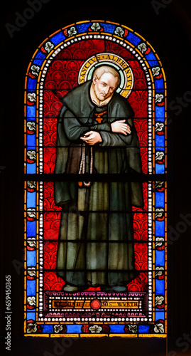 Saint Alphonsus Maria de Liguori (or simply Alphonsus Liguori). A stained-glass window in Church of St Alphonsus Liguori, Luxembourg City, Luxembourg. 2022/11/21.