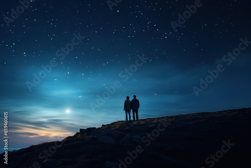 romantic couple silhouetted against the night sky