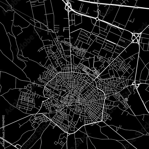 1:1 square aspect ratio vector road map of the city of Andria in Italy with white roads on a black background.
