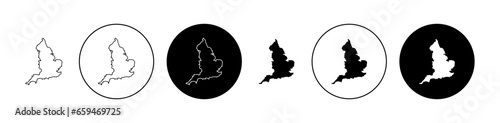 Map of England Line Icon Set. Area Vector Icon in Black Color. Suitable for Apps and Websites UI Designs.