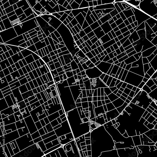 1:1 square aspect ratio vector road map of the city of Legnano in Italy with white roads on a black background.