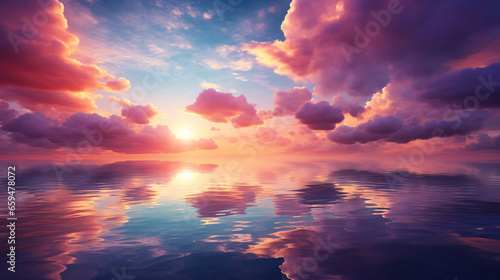 irregular clouds and sea breeze with waves reflecting the light from the beautiful colored sky 3d generative ai