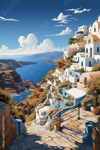 Santorini, Greece travel illustration