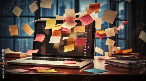 post it notes flying in air off computer