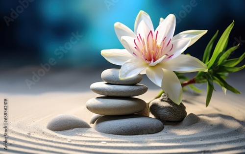 piasek, lilia i kamienie spa w ogrodzie zen