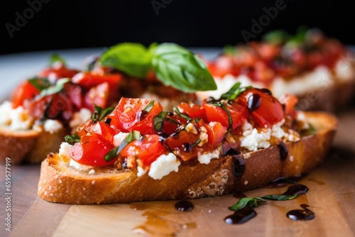 cross-section of bruschetta with ricotta, showing texture details