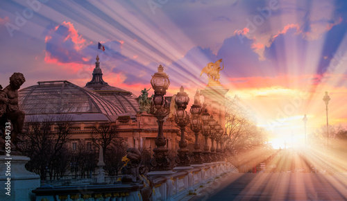Alexandre III Bridge at amazing sunset - Paris, France