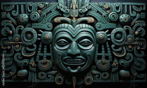 Abstract dark green background in Aztec style.