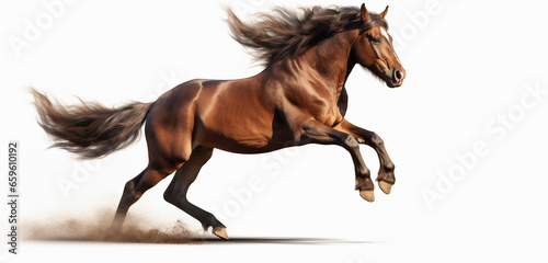 Horse galloping on a light transparent background. PNG file. Generative artificial intelligence