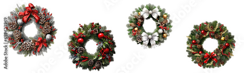 Christmas tree wreath and cones. Christmas decorations collection Generative Ai