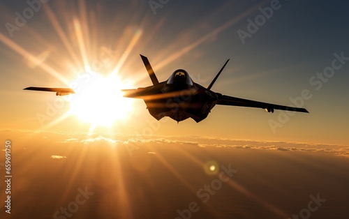A combat fighter aircraft flying in clear weather. air weapon. combat operations in airspace. war plane.